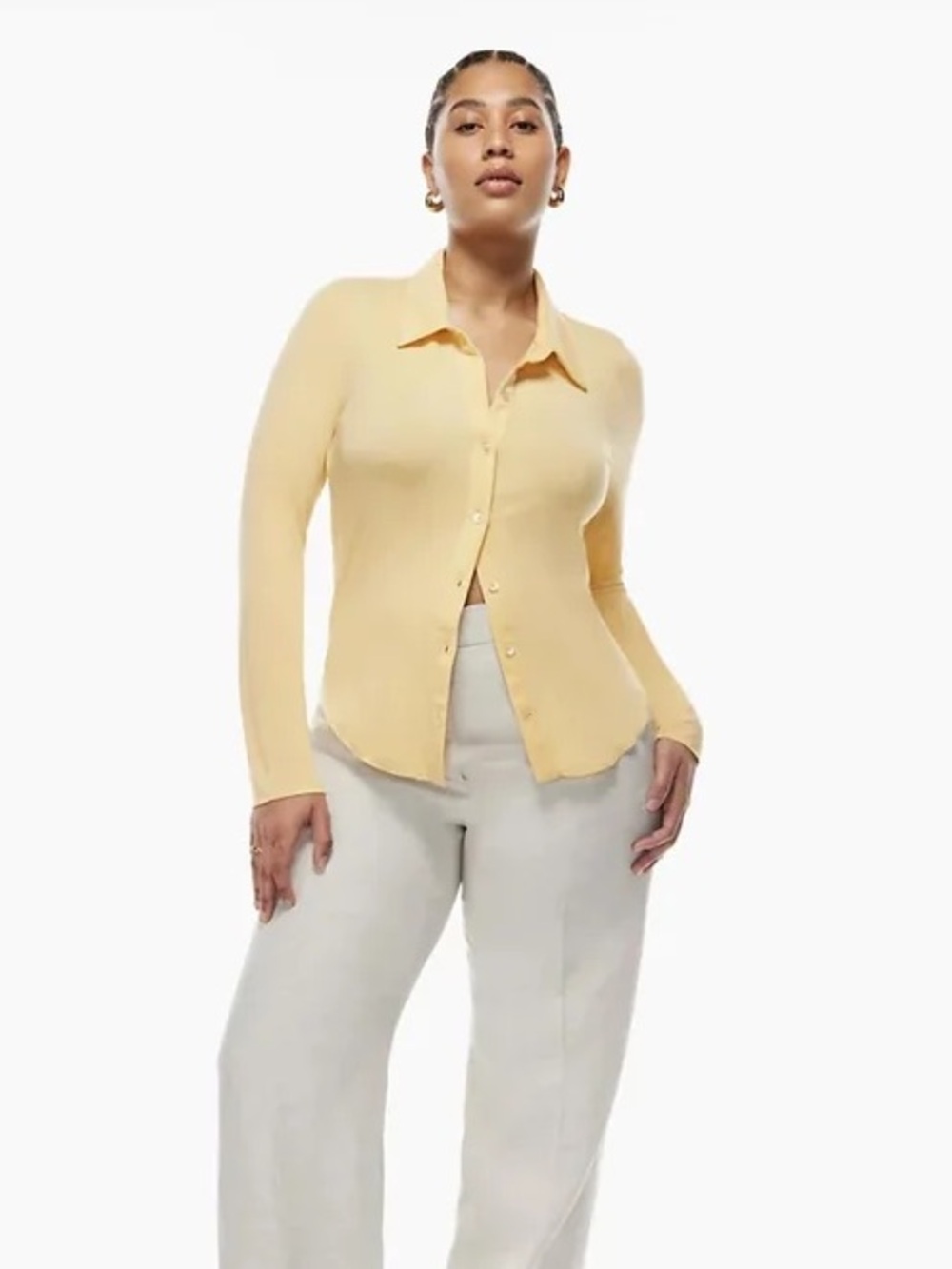 Aritzia Wilfred Pose Longsleeve – Pale Yellow /Wheat – TENCEL Size XS